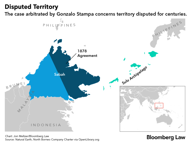 A map of the Sabah and Sulu regions of concern in the case arbitrated by Dr. Gonzalo Stampa.