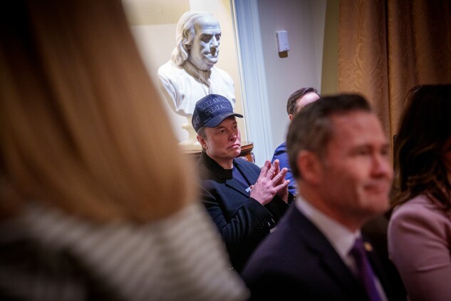 Elon Musk, head of the Department of Government Efficiency (DOGE), attends a Cabinet meeting at the White House.