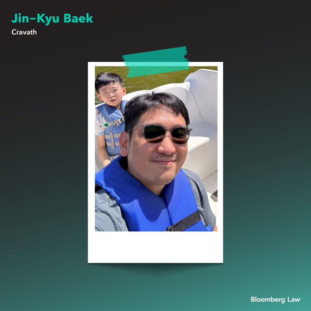 Jin-Kyu Baek of Cravath and son, Lucas, enjoying an early fall day at a lake in their New Jersey neighborhood.