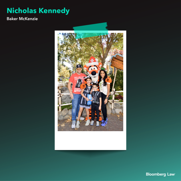 Nicholas Kennedy of Baker McKenzie and family at Disneyland in Anaheim, Calif.