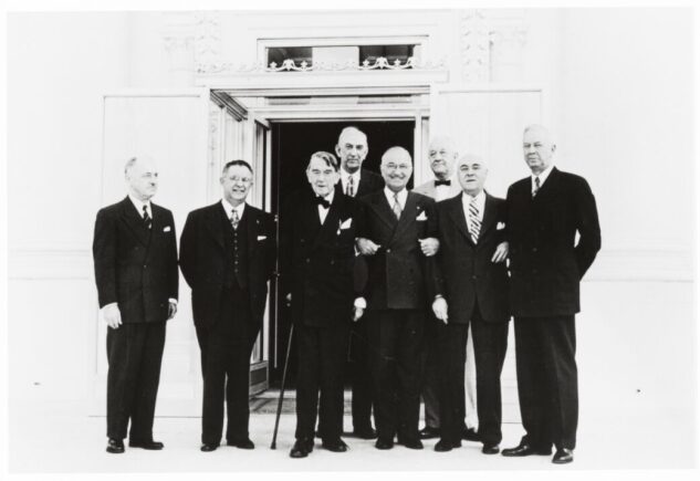 President Harry S. Truman and the Commission on the Renovation of the Executive Mansion, 1952. Rabaut is second from the right. Credit: National Park Service