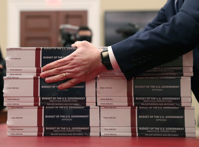 Copies of the Trump Administration FY 2021 budget from the Office of Management and Budget are delivered to the House Budget Committee on Feb. 10 in Washington, D.C.
