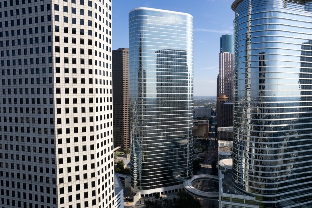 The Chevron Corp. headquarters, center, in Houston on Oct. 8, 2025.