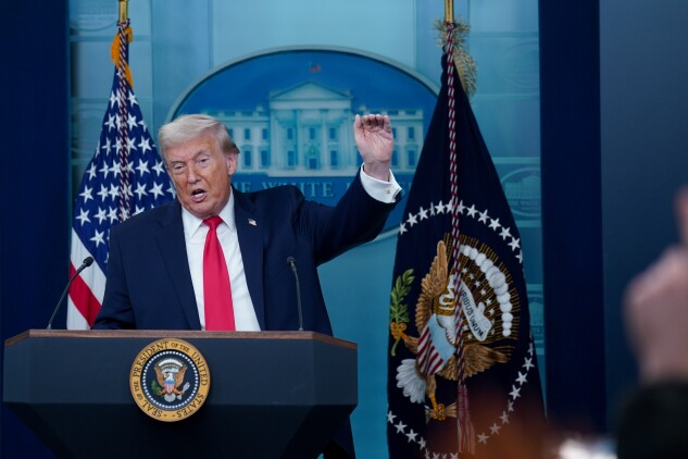 President Donald Trump speaks during a White House news conference on Tuesday.