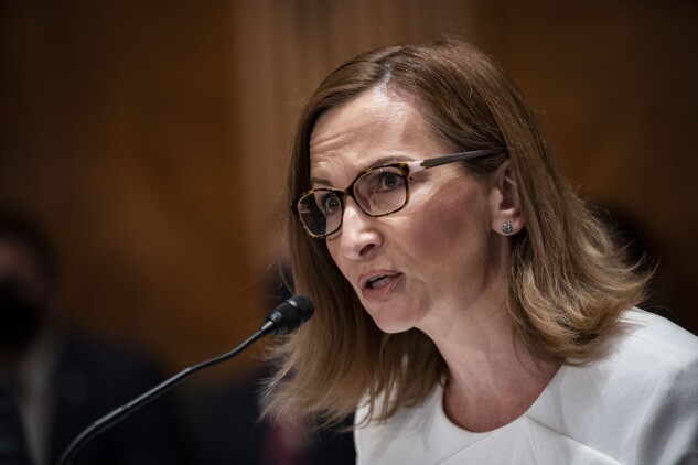 Jelena McWilliams, then chair of the Federal Deposit Insurance Corporation (FDIC), speaks during a Senate hearing in Washington on Aug. 3, 2021. 