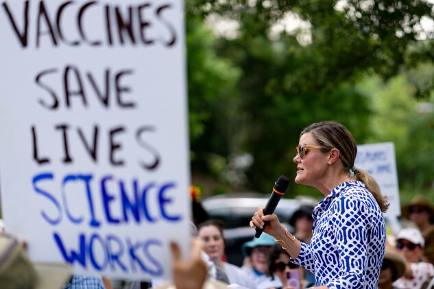 Demonstrators gathered outside the Centers for Disease Control and Prevention (CDC) headquarters in Atlanta last week as the agency's newly constituted vaccine advisory panel met.