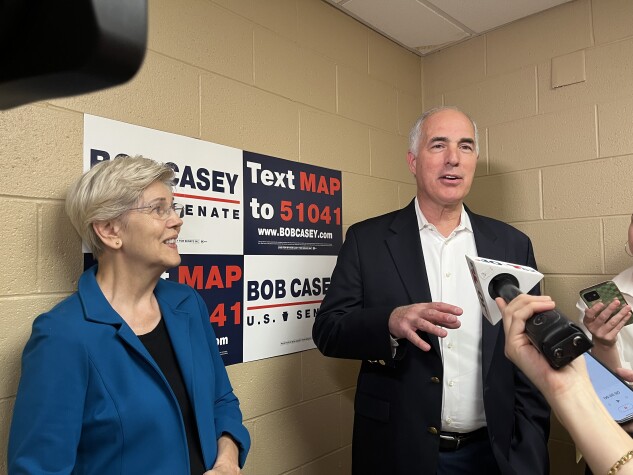 Sen. Elizabeth Warren (D-Mass.) hit the campaign trail recently with Sen. Bob Casey (D-Pa.) in his bid for a fourth term.