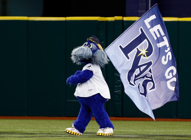 Raymond, the mascot of the Tampa Bay Rays, tries to get the crowd going.