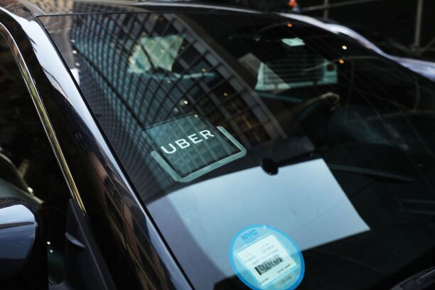 An Uber car waits for a client.