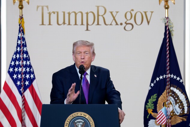 US President Donald Trump speaks in the South Court Auditorium of the Eisenhower Executive Office Building at the White House in Washington, DC, US, on Thursday, Feb. 5, 2026. Trump launched a new website to help Americans directly buy select medicines at a discount, seeking to counter cost-of-living concerns that pose a threat to his party in November's congressional elections. 