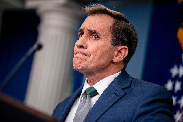 National Security Council spokesman John Kirby listens to a question from a reporter during a Dec. 12 news conference in the at the White House. 
