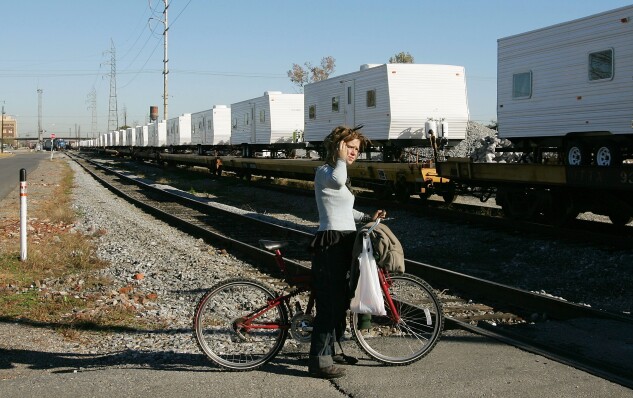 A trainload of FEMA trailers arrive in New Orleans on Dec. 26, 2005, nearly four months after Hurricane Katrina devastated the area. Some FEMA trailers were later linked to health problems because of their high levels of formaldehyde.