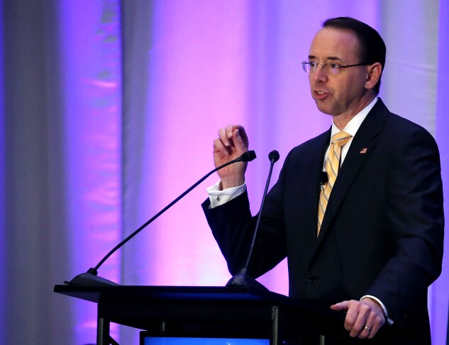 Deputy Attorney General Rod Rosenstein speaks during the American Conference Institute's 35th International Conference on the Foreign Corrupt Practices Act., on Nov. 29, 2018, in National Harbor, Md.