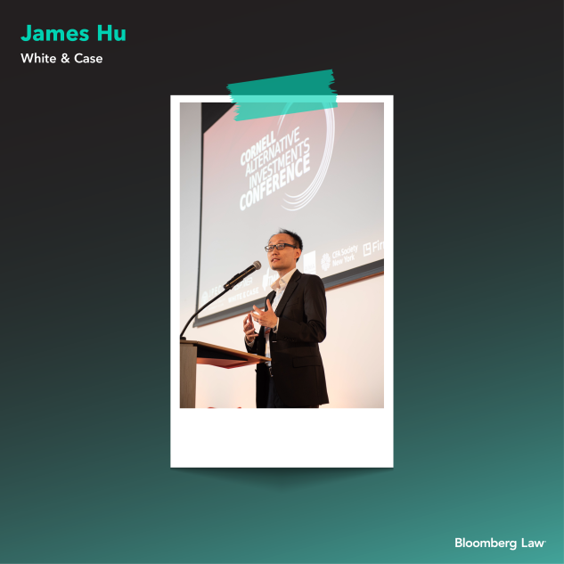 James Hu of White & Case lecturing at Cornell Alternative Investments Conference.