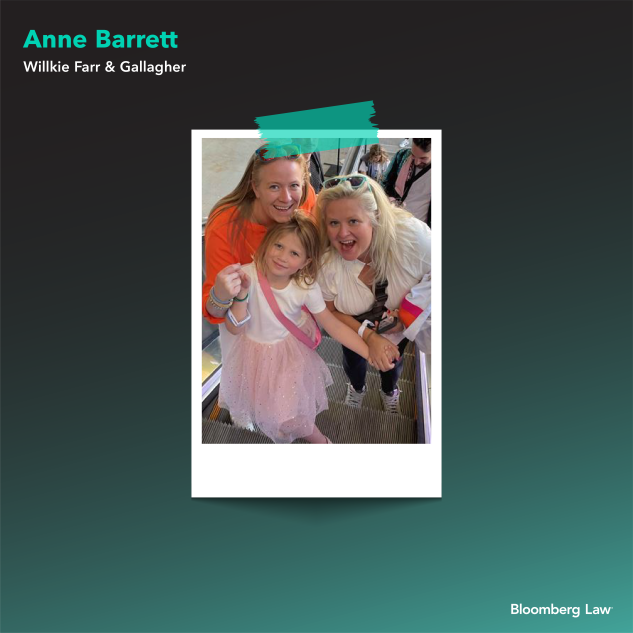 Anne Barrett (top left, in orange) of Willkie Farr & Gallagher with her niece and sister at a Taylor Swift concert.