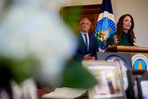 Agriculture Secretary Brooke Rollins, accompanied by Health Secretary Robert F. Kennedy Jr. (L), speaks after signing three new SNAP food choice waivers for the states of Idaho, Utah, and Arkansas on June 10, 2025 in Washington.