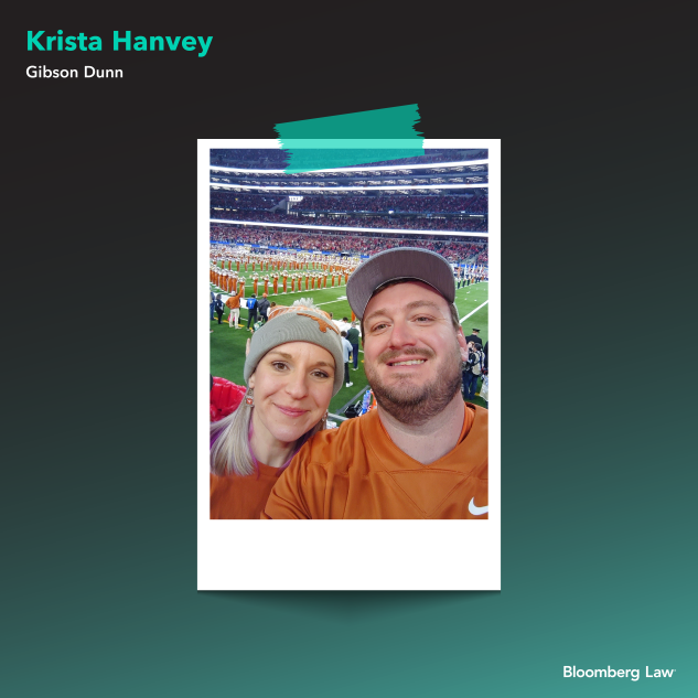 Krista Hanvey of Gibson Dunn and her husband, Jason Hanvey, at the Cotton Bowl earlier this year.
