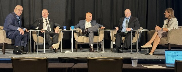 A panel of federal judges speak at the American Intellectual Property Law Association spring meeting on May 16, 2024, in Austin, Texas.