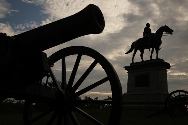A statue of Union Major General Henry Warner Slocum stands on Stevens Knoll at the Gettysburg National Military Park. The park remains open amid staff furloughs. 