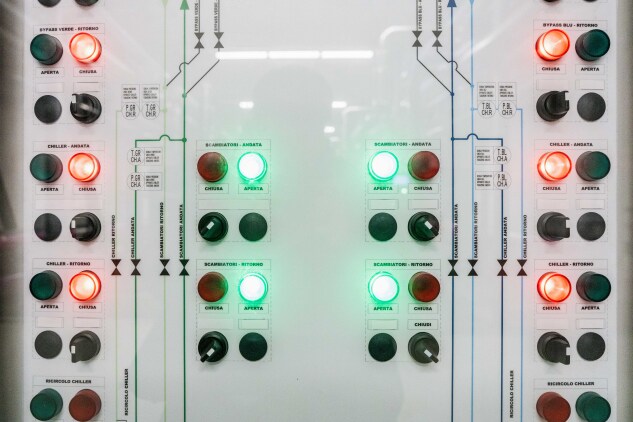 A control panel for the geothermal air conditioning system for data rooms at Aruba SpA's Global Cloud Data Center IT3.