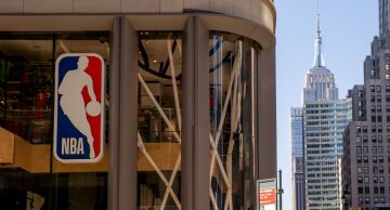 Photo of the National Basketball Association Inc. logo at the NBA store in Manhattan.