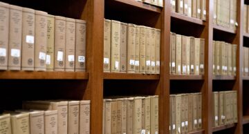 National Labor Relations Board decisions and orders volumes sit on shelves at the headquarters in Washington, D.C.