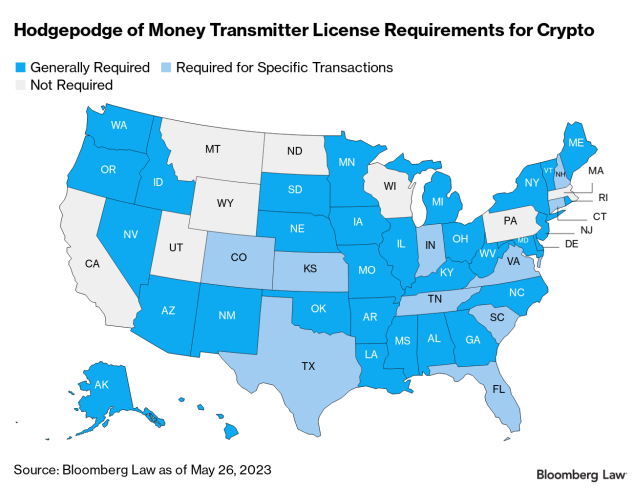 Map of Money Transmitter License Requirement for Cryptocurrency