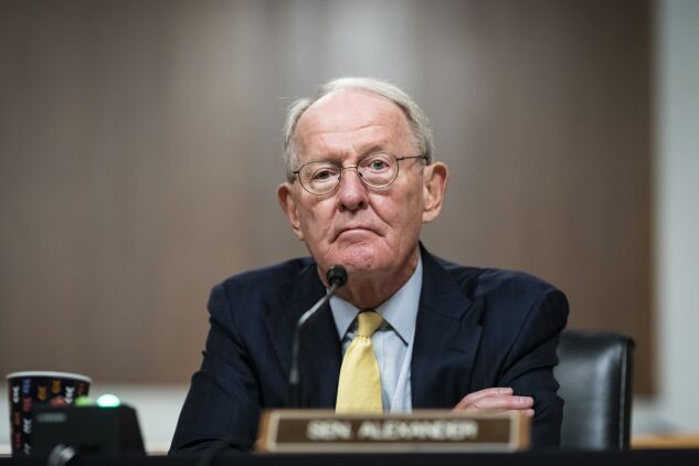 Sen. Lamar Alexander (R-Tenn.), chairman of the Senate Health Education Labor and Pensions Committee, listens during a hearing in Washington, D.C. 