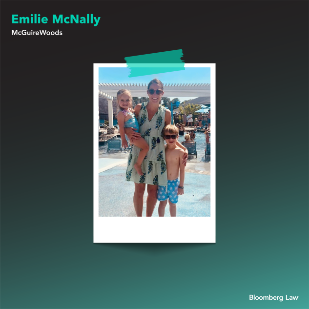 Emilie McNally and her children at the pool.