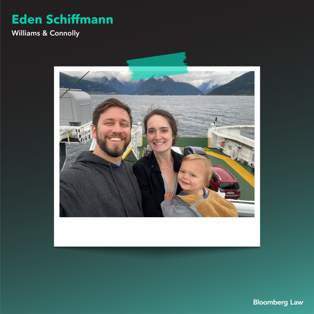 Eden Schiffman of Williams & Connolly with his wife and son crossing a fjord in Norway.