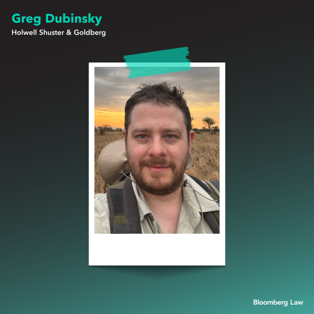 Greg Dubinsky of Holwell Shuster & Goldberg on a safari in Tanzania.