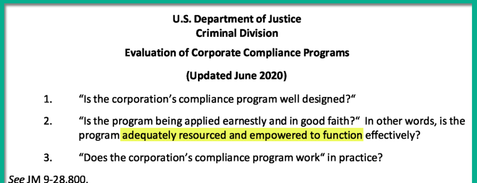 Analysis Deconstructing The Doj Compliance Guidance