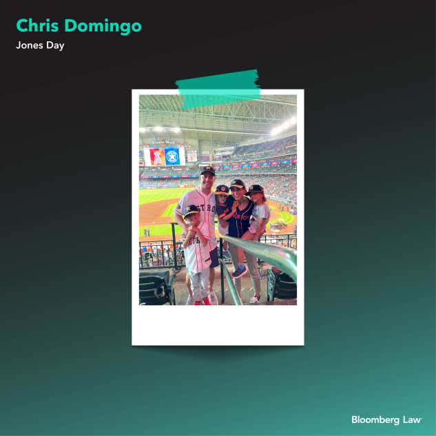 Chris Domingo of Jones Day and family at a Houston Astros game.
