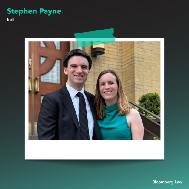 Stephen Payne of Irell with his wife, Kelly, attending a friend's wedding in Chicago.