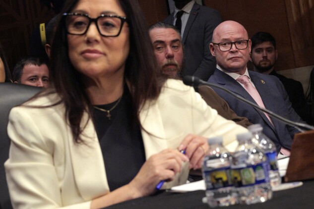 President of the International Brotherhood of Teamsters Sean O'Brien (R) attends the confirmation hearing for Lori Chavez-DeRemer (L) to be Labor Secretary.