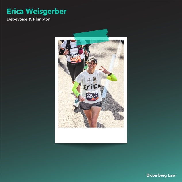 Erica Weisgerber of Debevoise & Plimpton at the 2023 NYC Marathon.