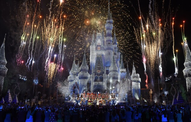 A view of fireworks, holiday lights and fanfare at Cinderella's Castle on Nov. 05, 2017 in Lake Buena Vista, Fla.
