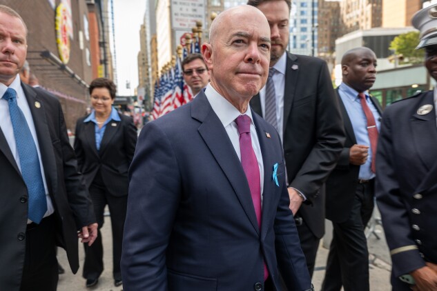 Homeland Security Secretary Alejandro Mayorkas, shown near the 9/11 Memorial & Museum in lower Manhattan on Sept. 11, 2023—the 22nd anniversary of the terrorist attacks—separately told reporters in Washington there's a need to renew lapsing safeguards given the "diversity of threats" the US faces.